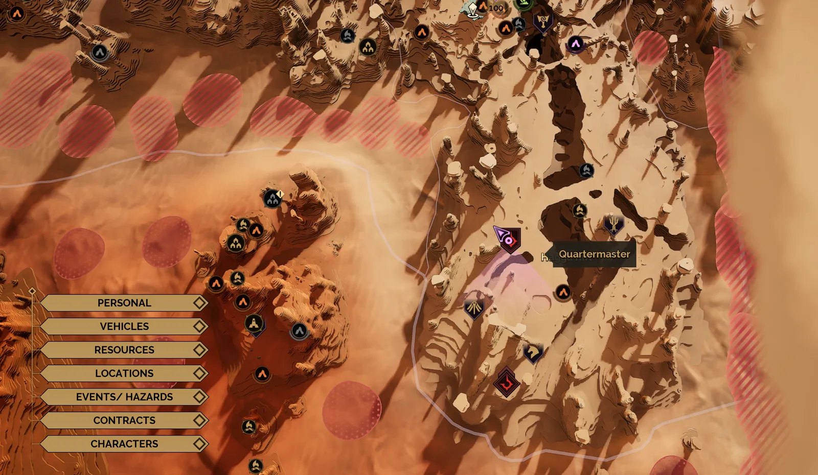 Map of Amtal's Hagga Rift showing the Riftwatch settlement and its quartermaster marker